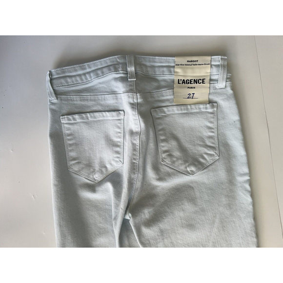 L'AGENCE Margot High Rise Ankle Skinny Jeans Powder Light Wash 27 NWT Rough Hem - Picture 7 of 7